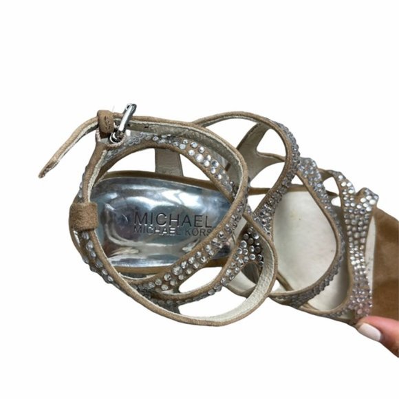 MICHAEL Michael Kors Jeweled Bling Strappy Brown Suede Slingback Stiletto Size6M - Picture 11 of 11